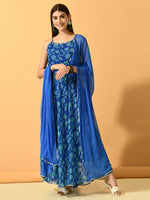 Thumbnail for Myshka Women's Blue Festive Flared Anarkali Kurta With Dupatta sets - Distacart