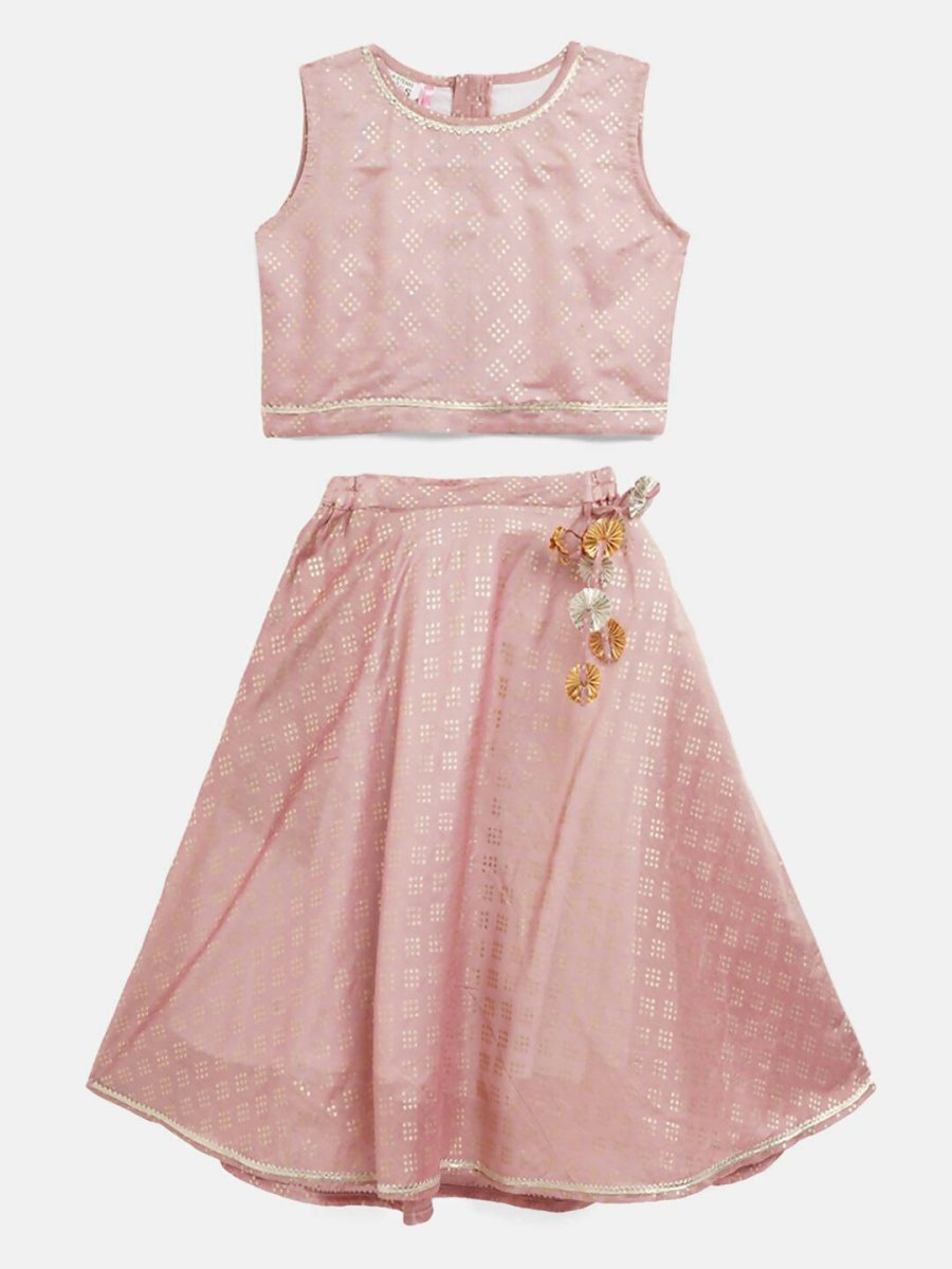 Ahalyaa Rusty Rose Chanderi Gold Foil Print Lehenga Choli With Dupatta For Girls - Distacart