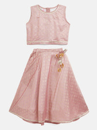Thumbnail for Ahalyaa Rusty Rose Chanderi Gold Foil Print Lehenga Choli With Dupatta For Girls - Distacart