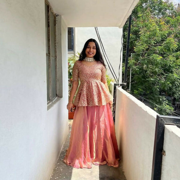 Teeya Creation Peach Color Crunchy Silk Embroidery Work Festiwal Wear Salwar Suit