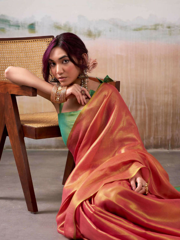 Astita Tissue Silk Peach Saree