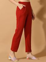 Thumbnail for Myshka Women's Red Straight Fit Party Trouser - Distacart