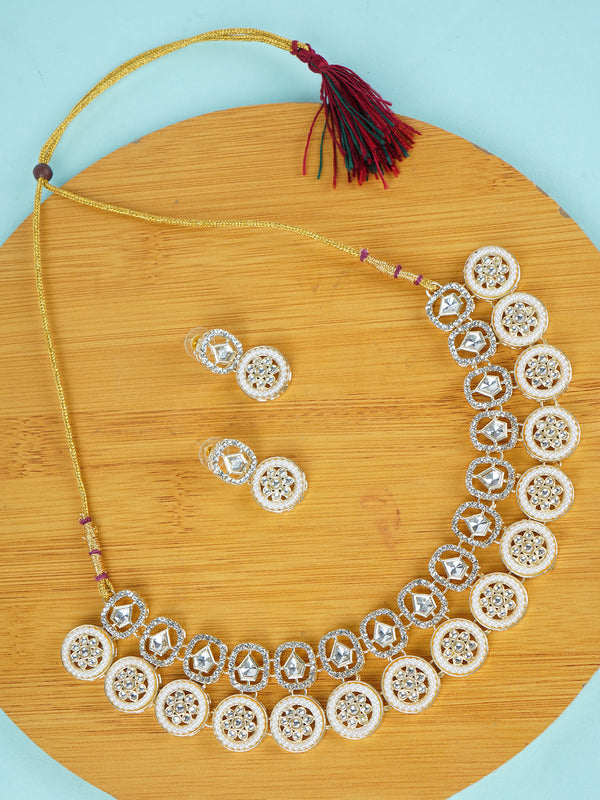 Divisha Alloy Gold-plated White Jewellery Set