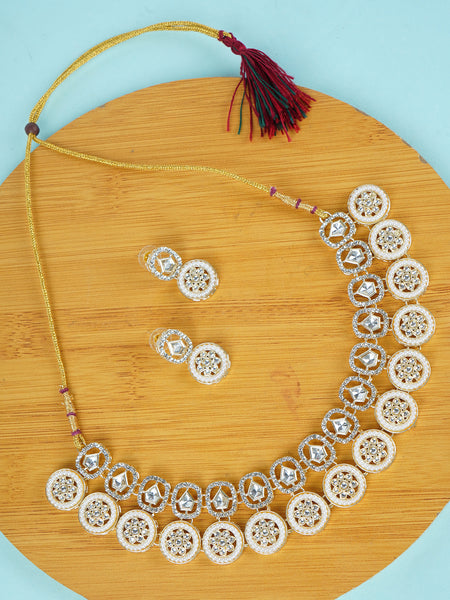 Divisha Alloy Gold-plated White Jewellery Set