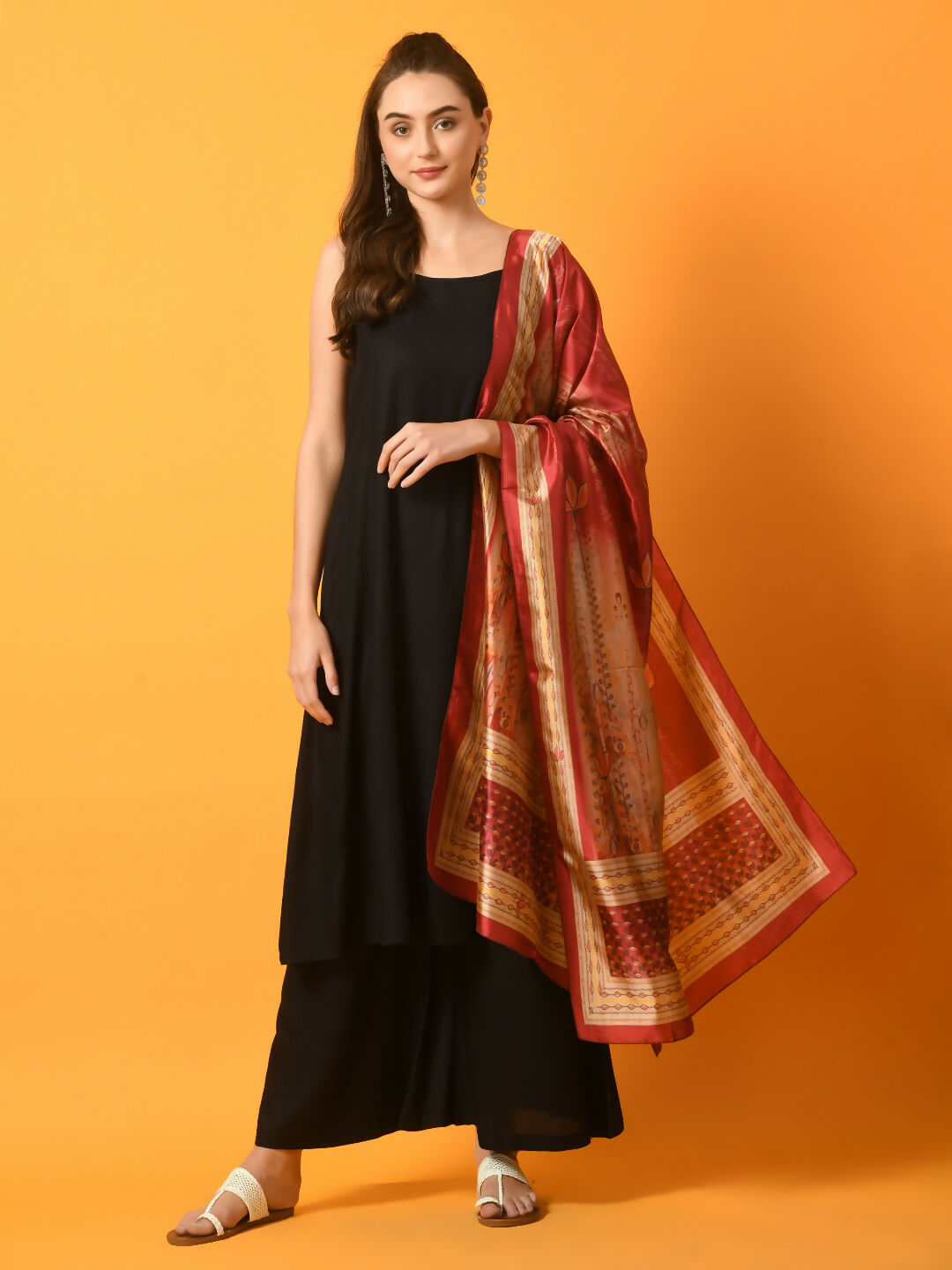 Myshka Women's Black Solid Anarkali Party Kurta Set With Printed Dupatta - Distacart