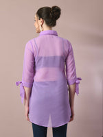 Thumbnail for Myshka Women's Lavender Solid Georgette Longline Party Sheer Tunic - Distacart