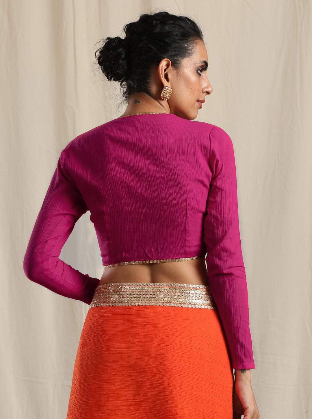 trueBrowns Pink Crinkle Gota Blouse - Distacart