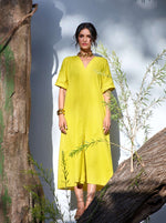 Thumbnail for trueBrowns Lime Cotton Front Slit Dress - Distacart