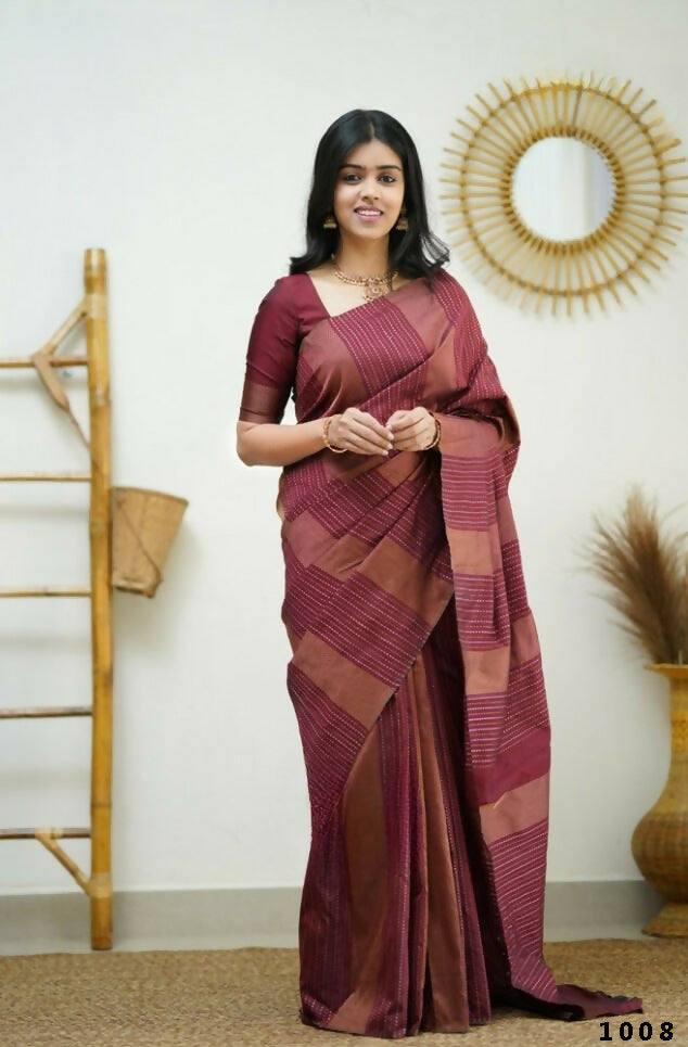 Partywear Designer Maroon Banarasi Silk Fancy Saree - Starwalk - Distacart