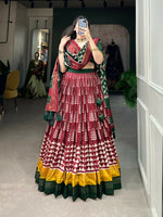Thumbnail for Vastranavya Traditional Printed Tusser Silk Lehenga Choli - Maroon - Distacart