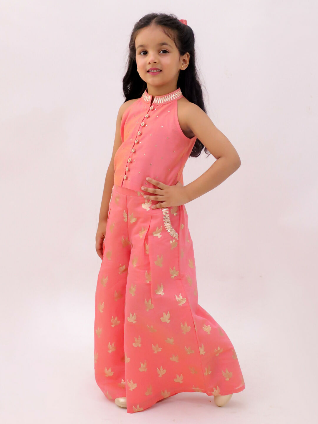 Lil Drama Mishti Peach Top and Pant Set For Girls