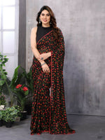Thumbnail for Partywear Designer Black & Red Georgette Fancy Saree - Satrangi - Distacart