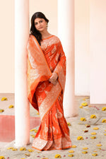Thumbnail for Joban Fashion Orange Banarasi Soft Pure Handloom Banarasi Silk Saree