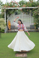 Thumbnail for Evanik Navratri Off White Roamn Fabric With Kutchi Work Koti Style Blouse Stitched Lehenga Choli