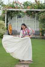 Thumbnail for Evanik Navratri Off White Roamn Fabric With Kutchi Work Koti Style Blouse Stitched Lehenga Choli