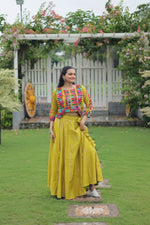 Thumbnail for Evanik Navratri Parrot Roamn Fabric With Kutchi Work Koti Style Blouse Stitched Lehenga Choli