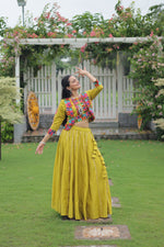 Thumbnail for Evanik Navratri Parrot Roamn Fabric With Kutchi Work Koti Style Blouse Stitched Lehenga Choli