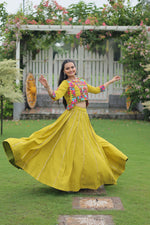 Thumbnail for Evanik Navratri Parrot Roamn Fabric With Kutchi Work Koti Style Blouse Stitched Lehenga Choli