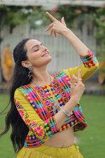 Thumbnail for Evanik Navratri Parrot Roamn Fabric With Kutchi Work Koti Style Blouse Stitched Lehenga Choli