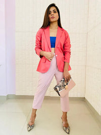 Thumbnail for Women Peach Solid Single-Breasted Smart Casual Blazer - Rasiya