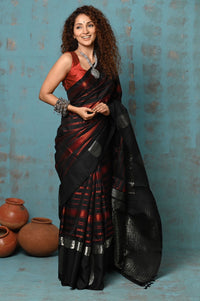 Thumbnail for Very Much Indian Anokhi - Handloom Pure Silk Designer Saree - Black and Red Designer (Limited Edition)