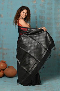 Thumbnail for Very Much Indian Anokhi - Handloom Pure Silk Designer Saree - Black and Red Designer (Limited Edition)
