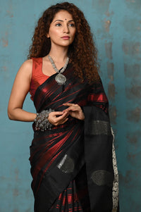 Thumbnail for Very Much Indian Anokhi - Handloom Pure Silk Designer Saree - Black and Red Designer (Limited Edition)