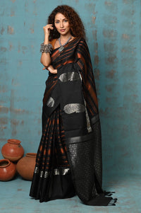 Thumbnail for Very Much Indian Anokhi - Handloom Pure Silk Designer Saree - Black and Orange Designer (Limited Edition)