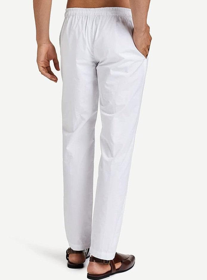 Fabmade Men's White Cotton Linen Pyjama - Distacart