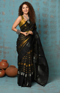Thumbnail for Very Much Indian Anokhi - Handloom Pure Silk Designer Saree - Black and Yellow Designer (Limited Edition)