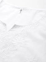 Thumbnail for Yufta White Floral Chikankari Embroidered Pure Cotton Top - Distacart