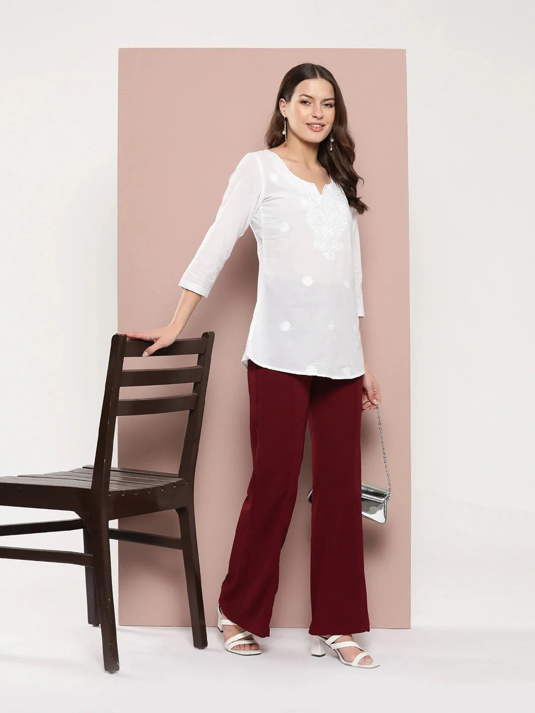 Yufta White Floral Chikankari Embroidered Pure Cotton Top - Distacart