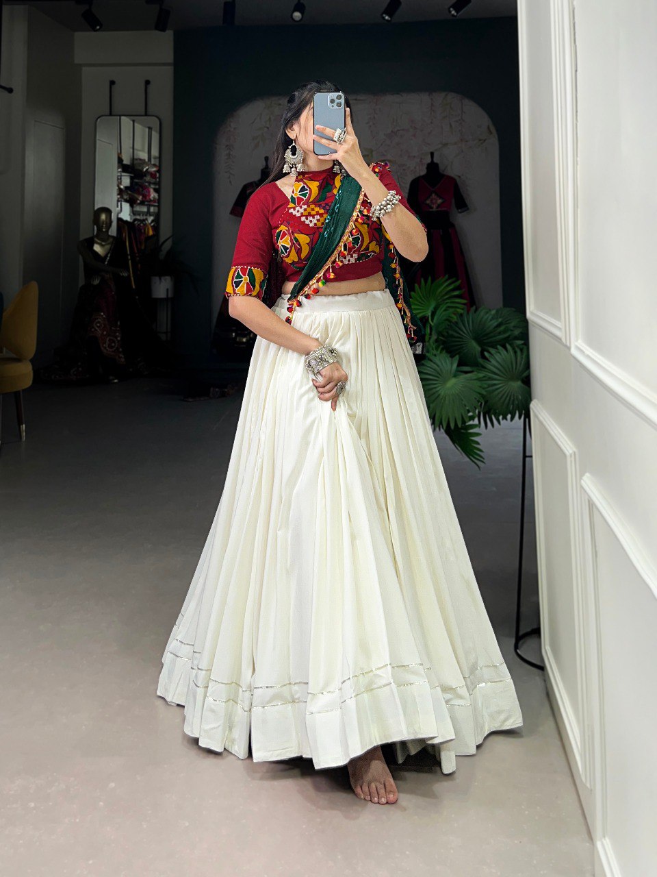 Lorenvalley Pure Rayon White Plain With Gota Patti Touch Up Lehenga Choli with Dupatta - Distacart