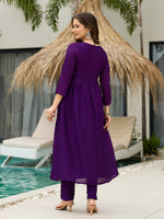 Thumbnail for The52 Beautiful Embroidered Vichitra Silk Fabric Pleated Kurta, Pant and Dupatta Set