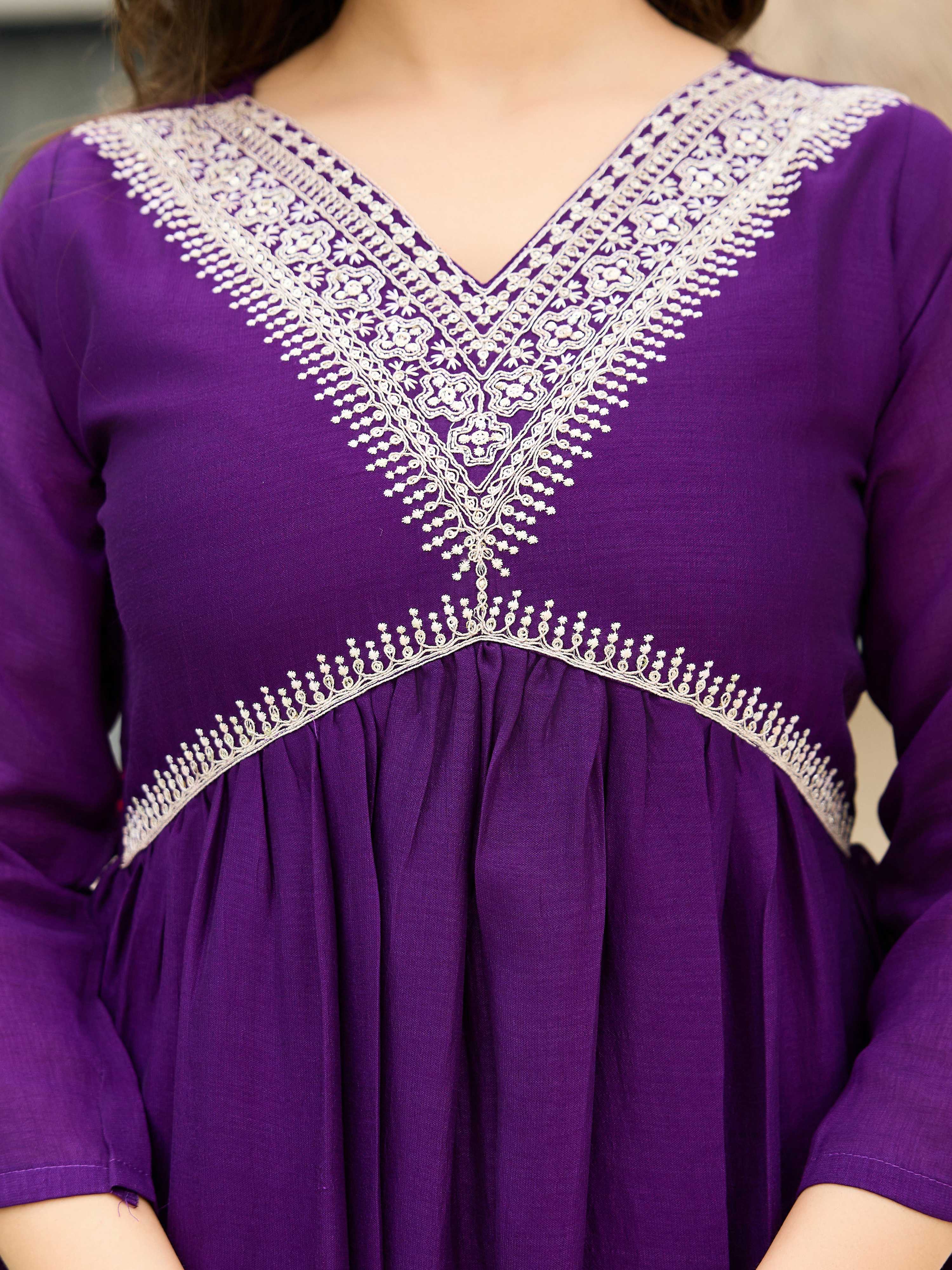 The52 Beautiful Embroidered Vichitra Silk Fabric Pleated Kurta, Pant and Dupatta Set