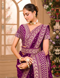 Thumbnail for Teeya Creation Wine Color Chinnon Silk Heavy Embroidery Work Saree