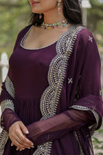 Thumbnail for Evanik Wine Faux Blooming Gown With Dupatta With Rich Sequins Embroidered work