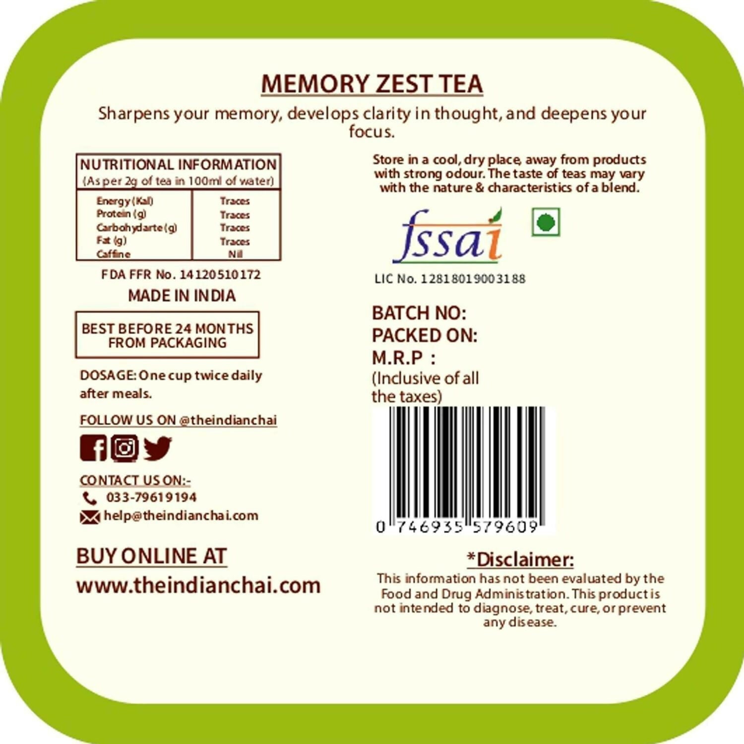 The Indian Chai - Memory Zest Tea - Distacart