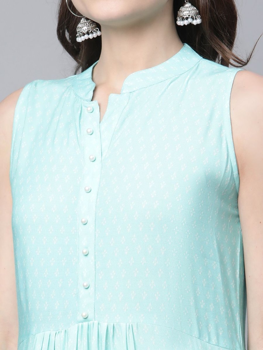 Ahalyaa Women's Sky Blue Rayon Printed Kurta Palazzo Set