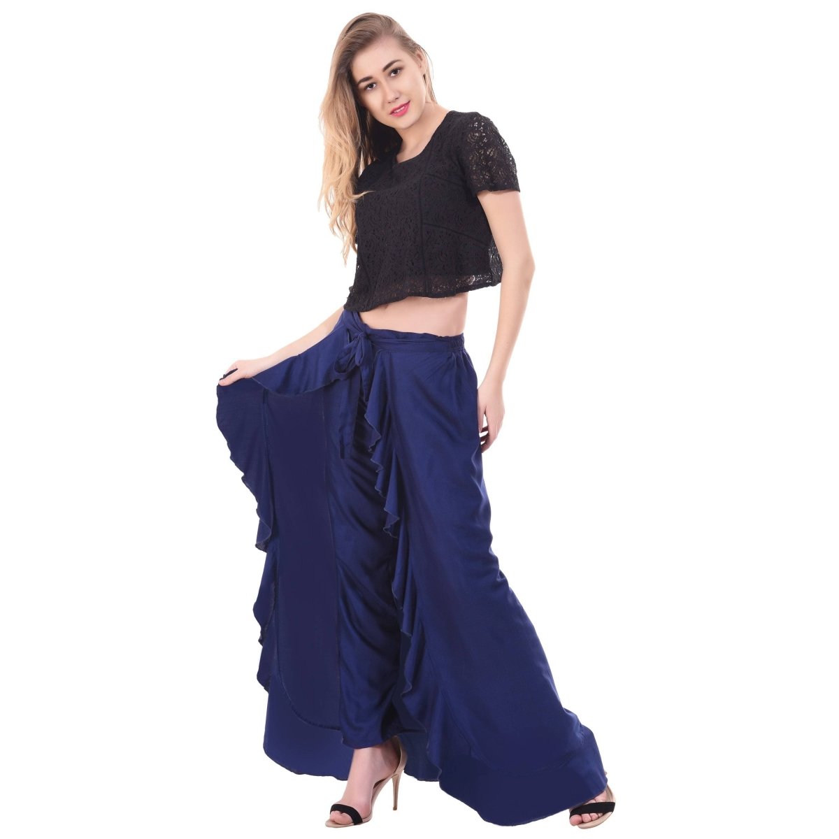 Asmaani Royal Blue Color Plain Ruffle Palazzo