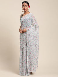 Thumbnail for Ahalyaa Women's Grey Chiffon Digital Print Floral Saree - Distacart