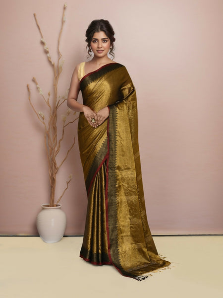 Joban Fashion GoldBlack Tissue Saree