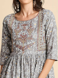 Thumbnail for Anubhutee Grey & Red Pure Cotton Floral Printed A-Line Kurta with Trousers & Dupatta - Distacart