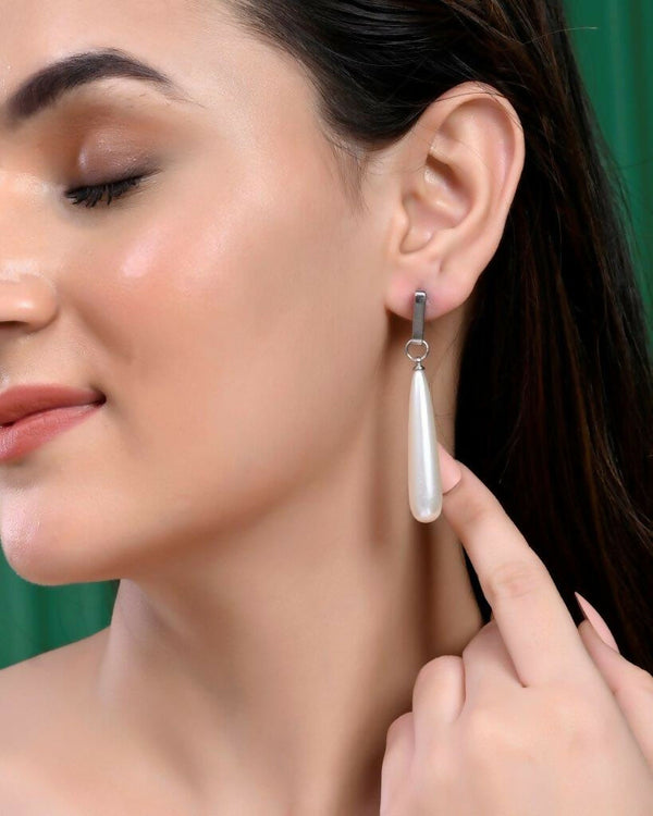 VOJ Set Of 2 Korean Drop Earrings - Gold Plated and Silver Plated With White Pearl - Distacart
