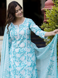 Thumbnail for Anouk Floral Embroidered Regular Pure Cotton Straight Kurta with Pyjamas & Dupatta
