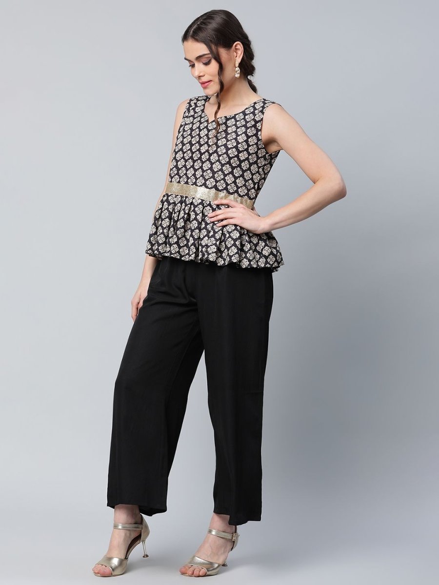 Ahalyaa Women Black Crepe Digital Printed Top with Palazzo Set - Distacart