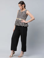 Thumbnail for Ahalyaa Women Black Crepe Digital Printed Top with Palazzo Set - Distacart