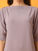 Thumbnail for Myshka Women's Lavender Solid Boat Neck Party Top - Distacart