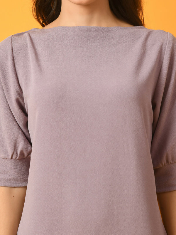 Myshka Women's Lavender Solid Boat Neck Party Top - Distacart