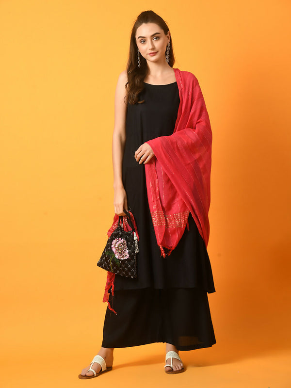 Myshka Women's Black Solid Anarkali Party Kurta Set With Dupatta - Distacart